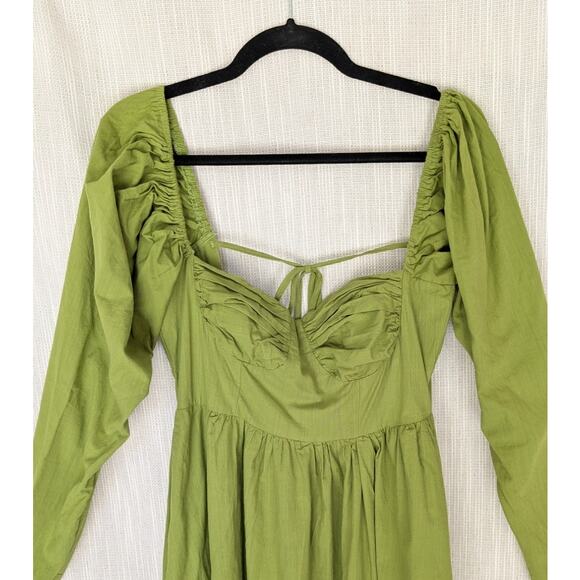 Nasty Gal Green Ruched Bust Open Tie Back Long Sleeve Fitted Midi Dress, size 6 - Picture 4 of 14